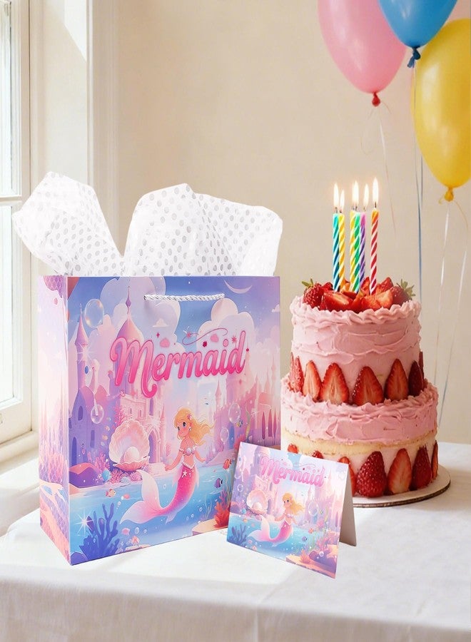 ZREVSB Large Mermaid Happy Birthday Gift Bag with Handle, Include Tissue Paper and Greeting Card, Mermaid Theme Party Gift Bag for Kids Girls Birthday - Image 4